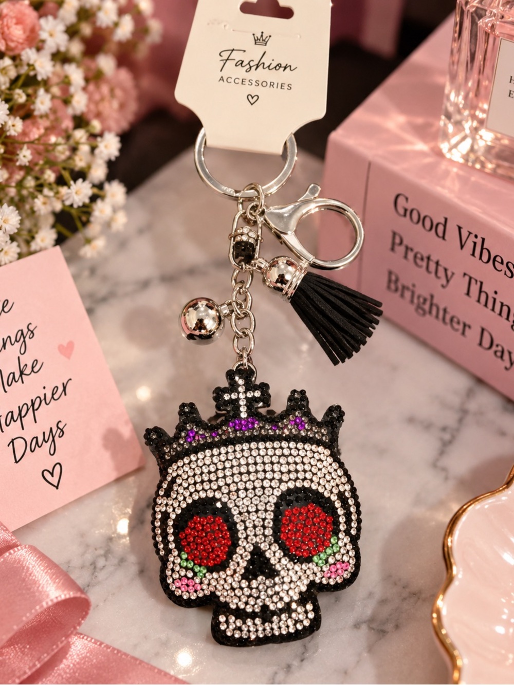 Crystal Skull Keychain - Black & Red